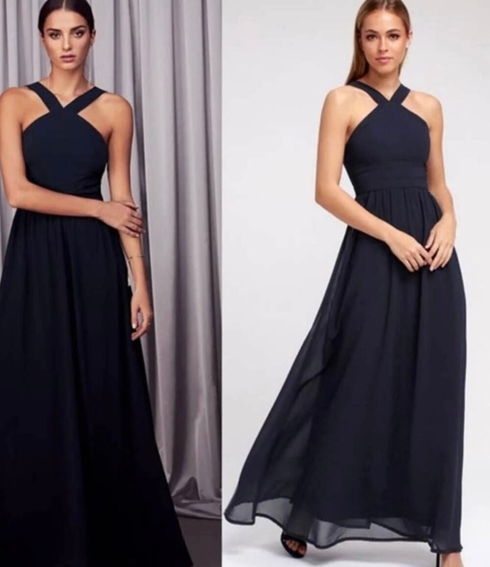 Lulus Air Of Romance Evening Modified Halter Neckline Maxi Dress Size Small
